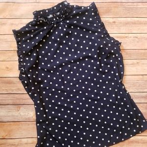 [New York & Co] Adorable Blue Polka Dot Mock Neck Sleeveless Blouse